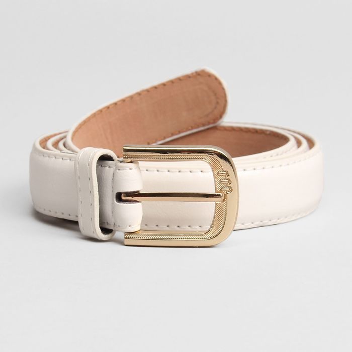 Ремень женский "Глянец", гладкий, 2 строчки, пряжка под золото, цвет белый