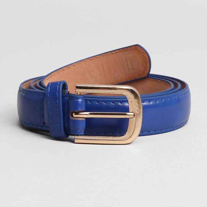 Ремень женский "Глянец", гладкий, 2 строчки, пряжка под золото, цвет синий