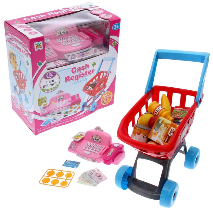Игровой набор "Мини-магазин" с розовой кассой и тележкой