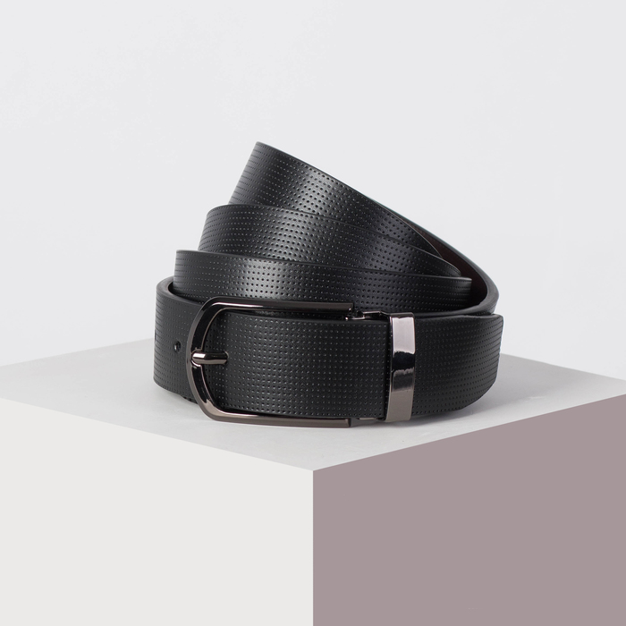 Ремень мужской, пряжка хомут под тёмный металл, цвет чёрный