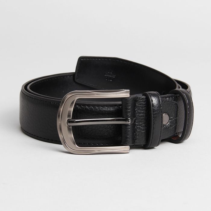 Ремень мужской, винт, 2 строчки, пряжка металл, цвет чёрный