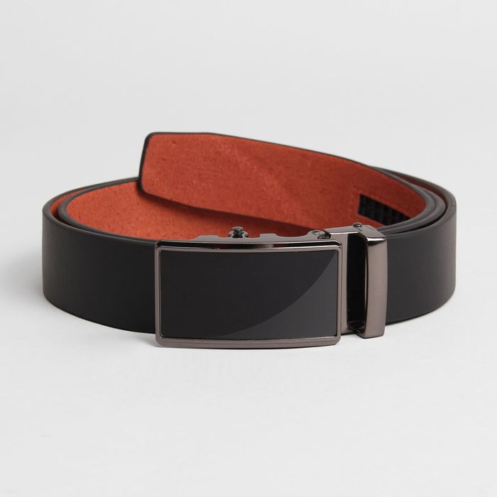 Ремень мужской, пряжка автомат металл, цвет чёрный гладкий