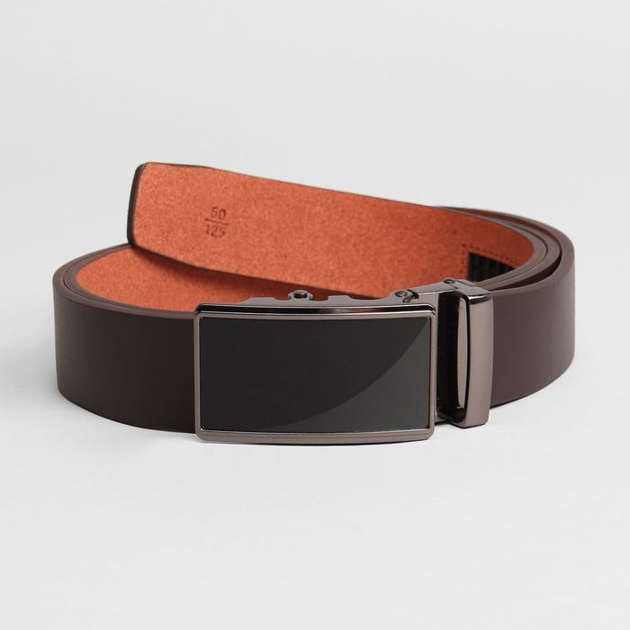 Ремень мужской, пряжка - автомат металл, гладкий, ширина - 3,5 см, цвет кофе