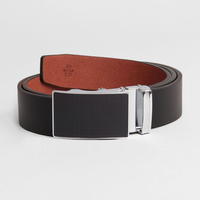 Ремень мужской, пряжка зажим металл, цвет чёрный гладкий