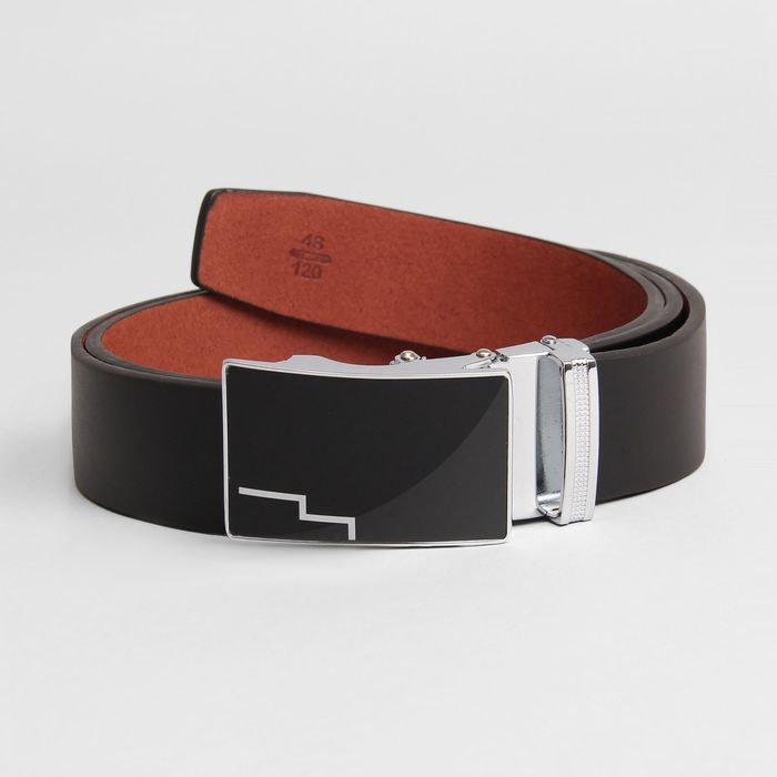 Ремень мужской, пряжка-зажим металл, гладкий, ширина - 3,5 см, цвет чёрный