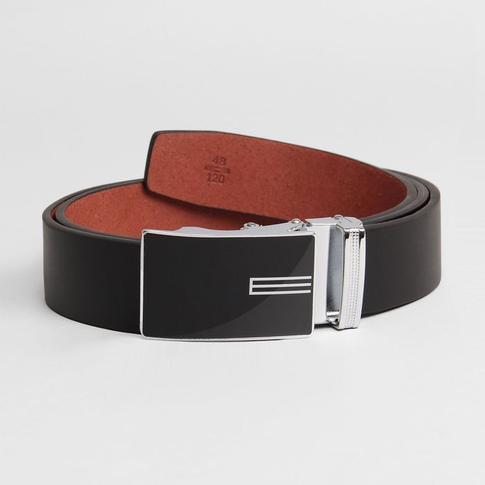 Ремень мужской, пряжка-зажим металл, гладкий, ширина - 3,5 см, цвет чёрный