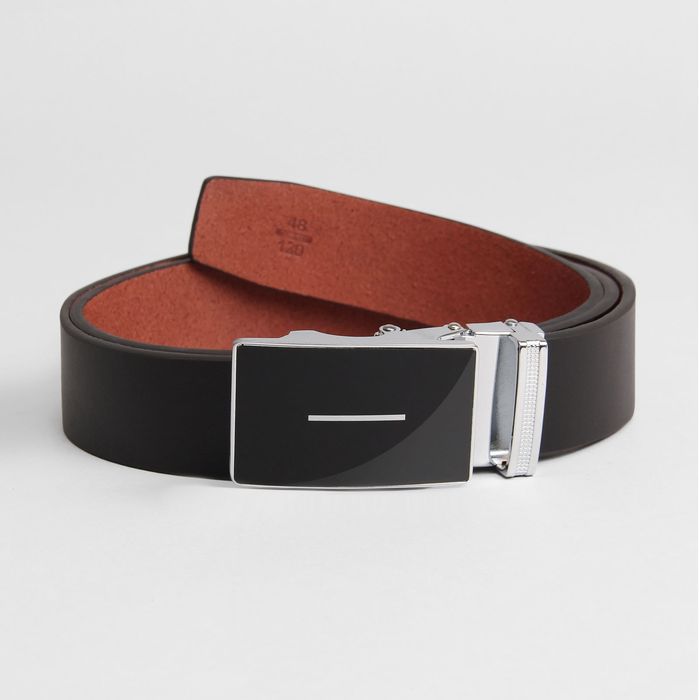 Ремень мужской, пряжка-зажим металл, гладкий, ширина - 3,5 см, цвет чёрный