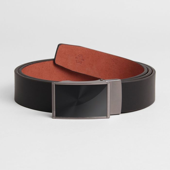 Ремень мужской, пряжка-зажим металл, гладкий, ширина - 3,5 см, цвет чёрный