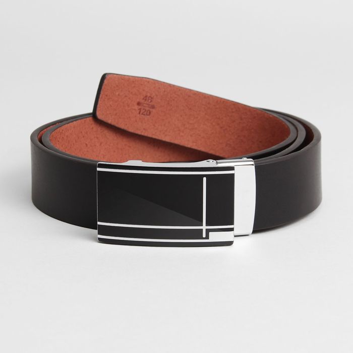 Ремень мужской, пряжка-зажим металл, гладкий, ширина - 3,5 см, цвет чёрный