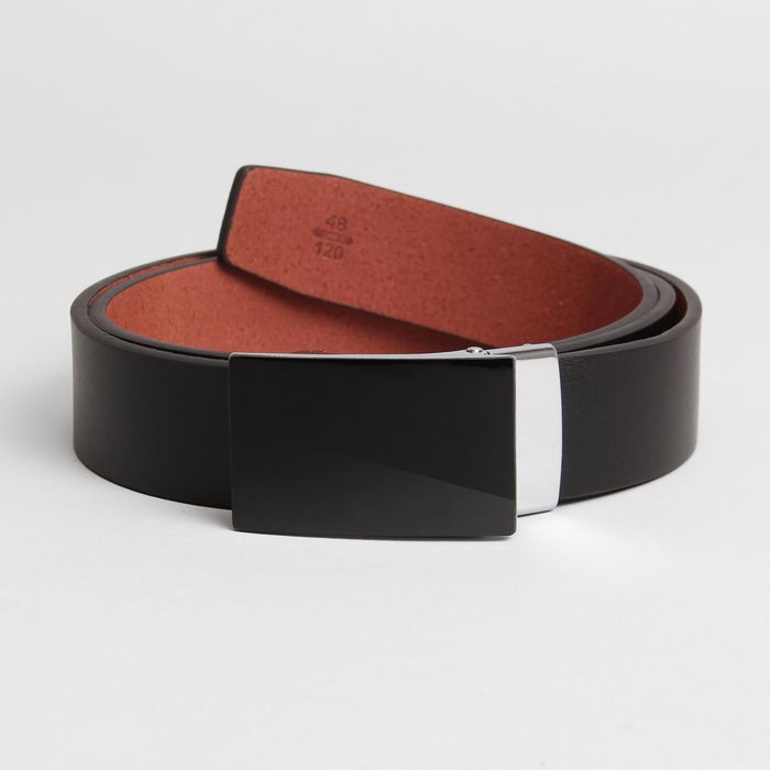 Ремень мужской, пряжка-зажим металл, гладкий, ширина - 3,5 см, цвет чёрный