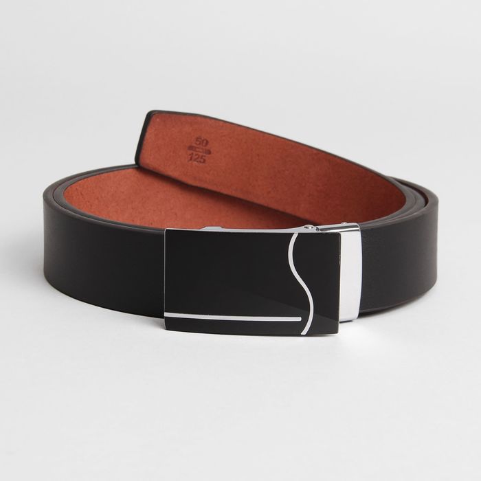 Ремень мужской, пряжка-зажим металл, гладкий, ширина - 3,5 см, цвет чёрный