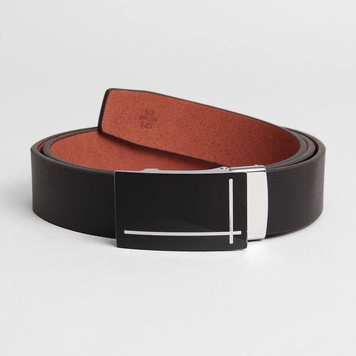 Ремень мужской, пряжка-зажим металл, гладкий, ширина - 3,5 см, цвет чёрный