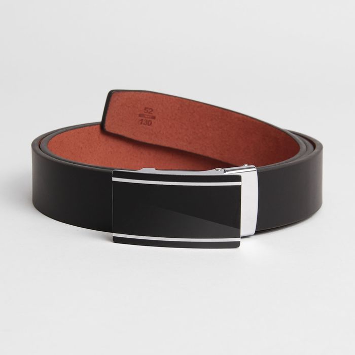 Ремень мужской, пряжка-зажим металл, гладкий, ширина - 3,5 см, цвет чёрный