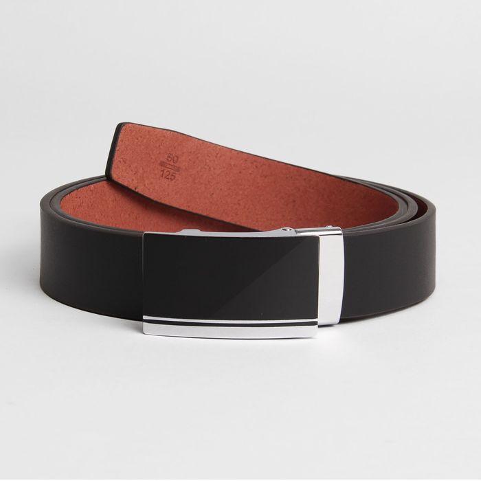 Ремень мужской, пряжка-зажим металл, гладкий, ширина - 3,5 см, цвет чёрный