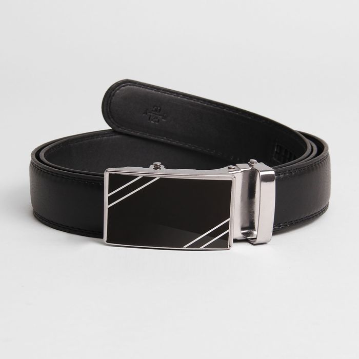 Ремень мужской, ширина 3.5 см, гладкий, пряжка-автомат, цвет чёрный