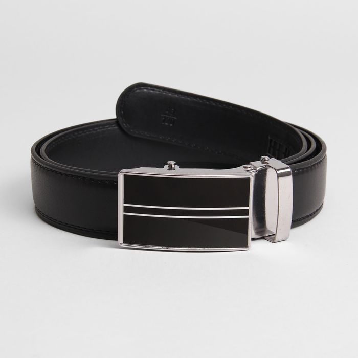 Ремень мужской, гладкий, пряжка - автомат металл, ширина - 3,5 см, цвет чёрный