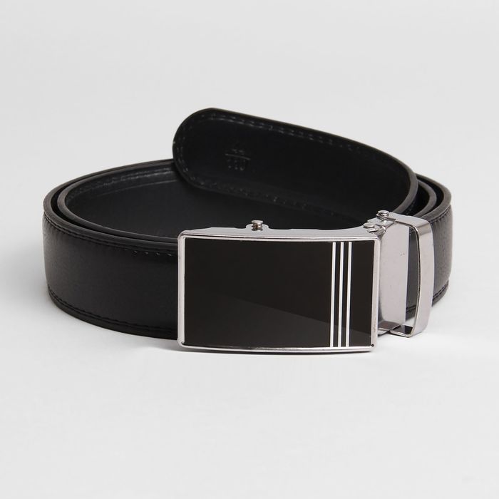 Ремень мужской, ширина 3.5, гладкий, пряжка-автомат, цвет чёрный