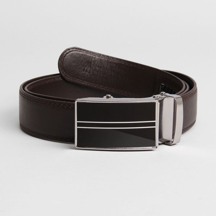 Ремень мужской, гладкий, пряжка - автомат металл, ширина - 3,5 см, цвет кофе