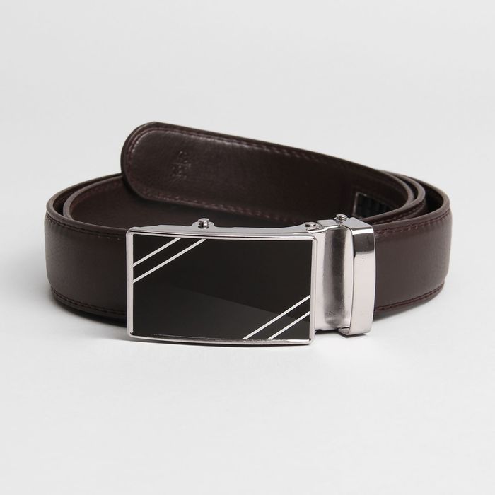 Ремень мужской, гладкий, пряжка - автомат металл, ширина - 3,5 см, цвет кофе