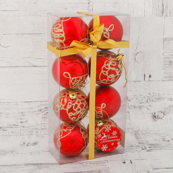 Новогодние шары "Кружева" (набор 8 шт.), красные