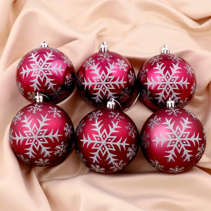 Новогодние шары "Снегопад" (набор 6 шт.), бордовые
