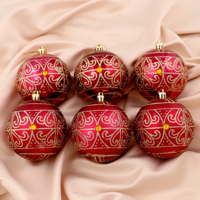 Новогодние шары "Восточный узор" (набор 6 шт.), бордовые