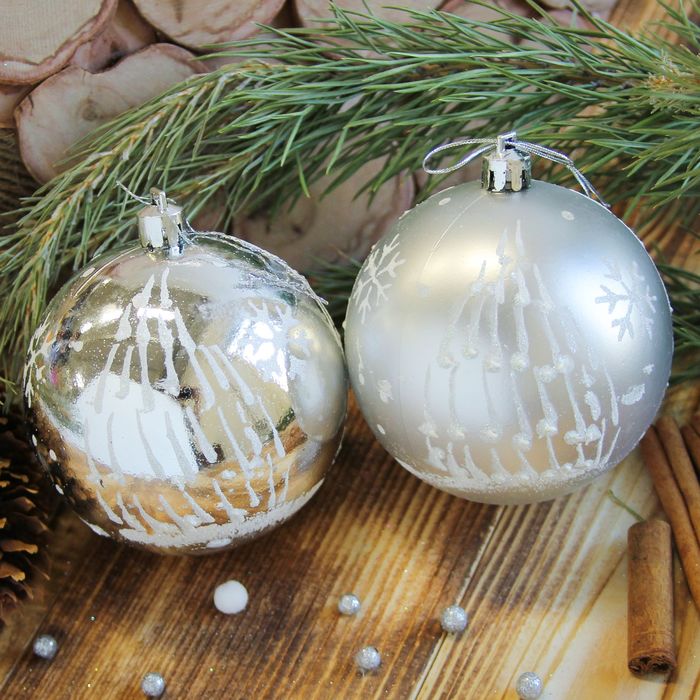 Новогодние шары "Капелька" (набор 6 шт.), серебро