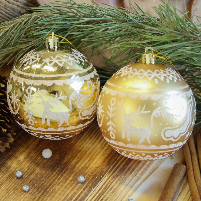 Новогодние шары "Зимний олень" (набор 6 шт.), жёлтые