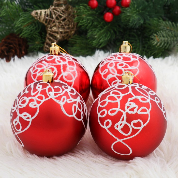 Новогодние шары "Кружева" (набор 6 шт.), красные