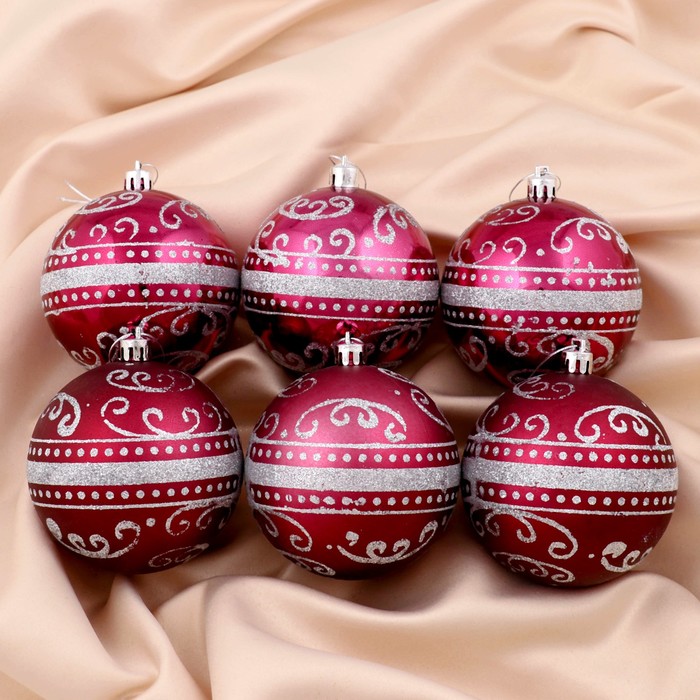 Новогодние шары "Метель" (набор 6 шт.), бордовые