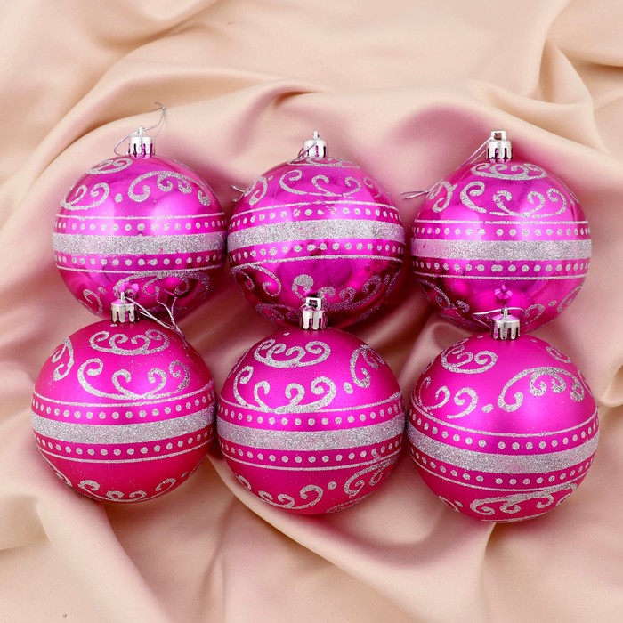 Новогодние шары "Метель" (набор 6 шт.), малиновые