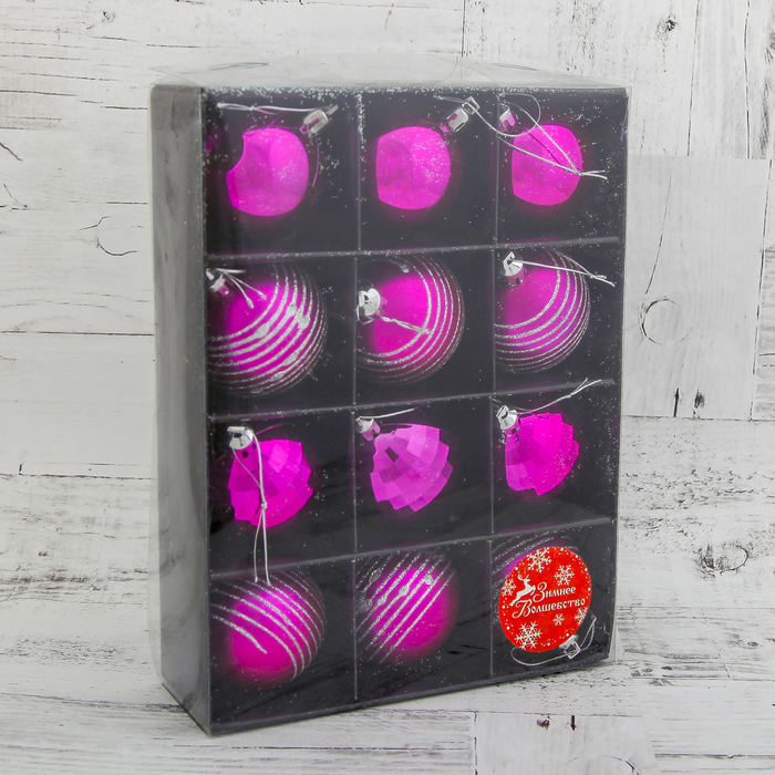 Новогодние шары "Элит" (набор 12 шт.), малиновые