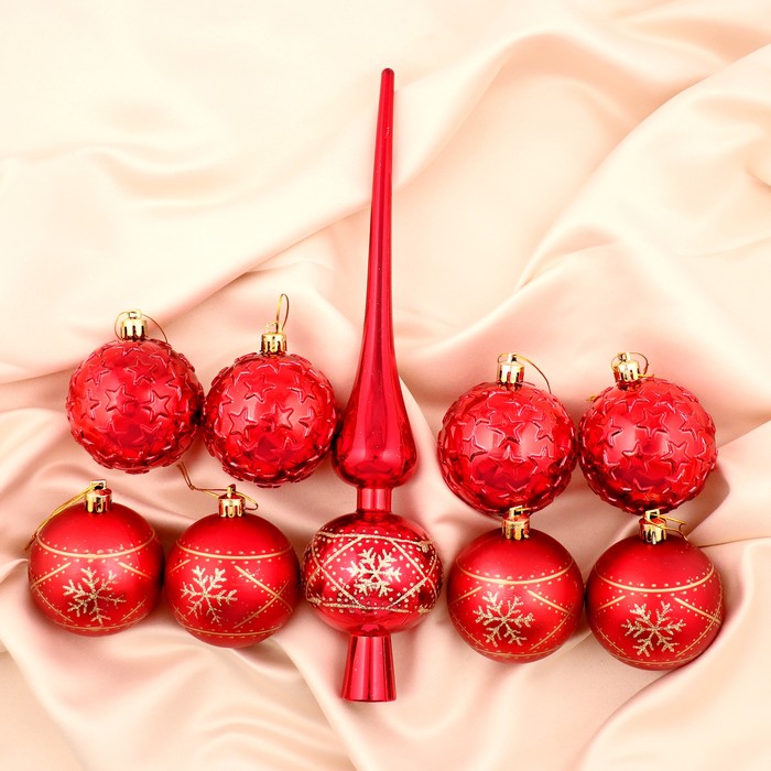 Ёлочные украшения "Снежинки и звёзды" (набор 19 шт.), красные