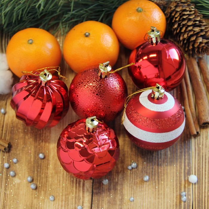 Новогодние шары "Элит" (набор 20 шт.), красные