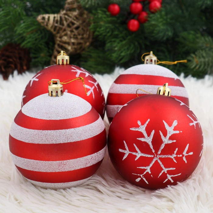 Новогодние шары "Улыбка" (набор 4 шт.), красные