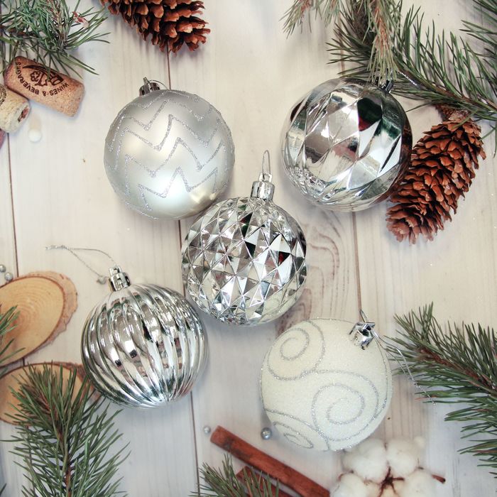 Новогодние шары "Серебряное ассорти" (набор 50 шт.)