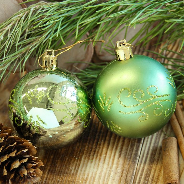 Новогодние шары "Цветущая ветвь" (набор 8 шт.), зелёные