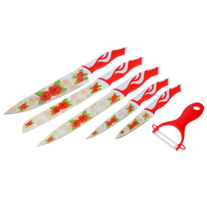 Набор 6 предметов: 5 ножей 9/12/20/20/19,5х4 см, овощечистка "Софи"