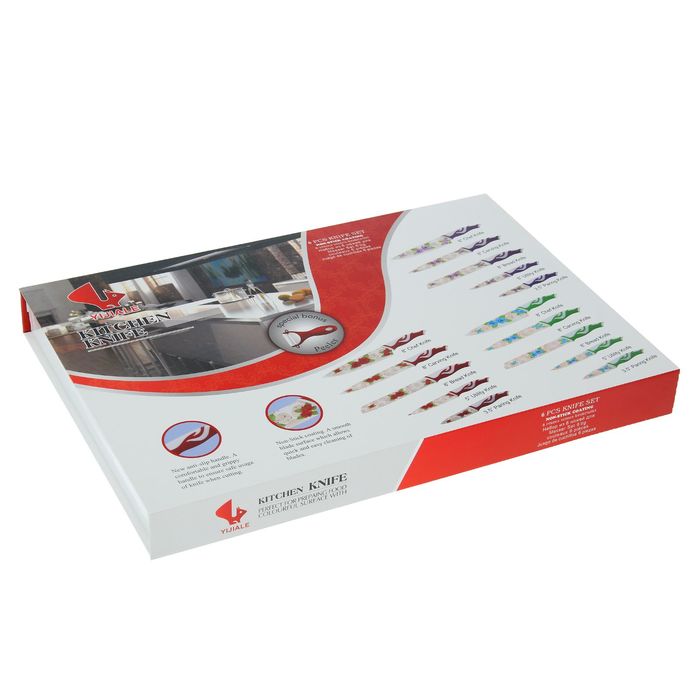 Набор 6 предметов: 5 ножей 9/12/20/20/19,5х4 см, овощечистка "Софи"