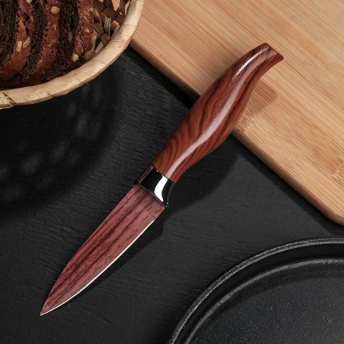 Нож с антиналипающим покрытием "Дерево" лезвие 8,5 см, цвета МИКС