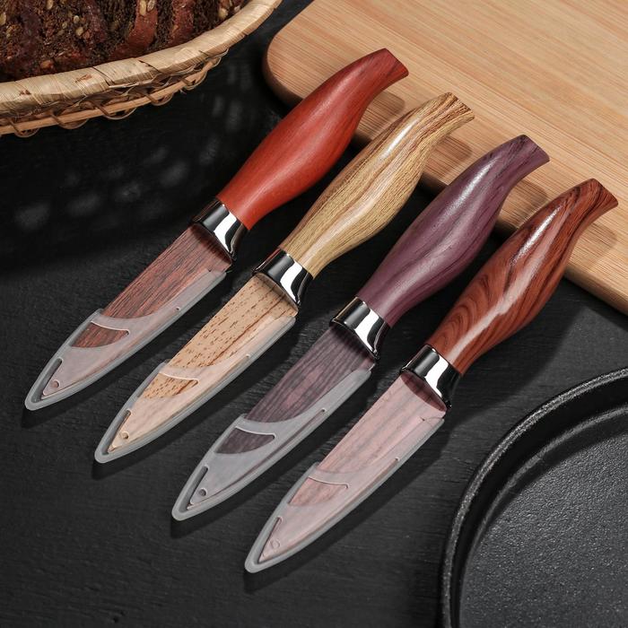 Нож с антиналипающим покрытием "Дерево" лезвие 8,5 см, цвета МИКС