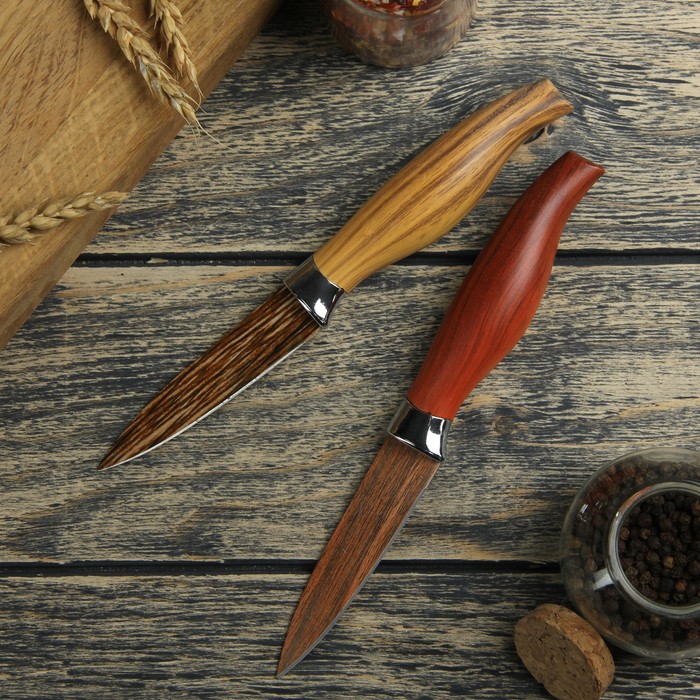 Нож с антиналипающим покрытием "Дерево" лезвие 8,5 см, цвета МИКС