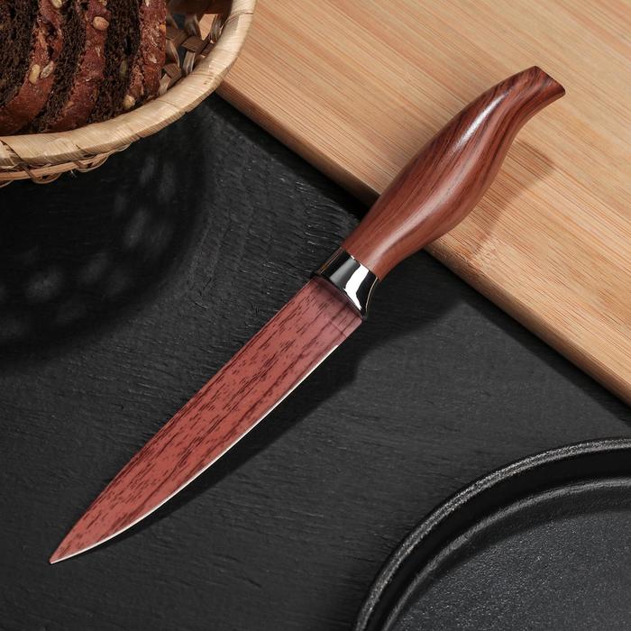 Нож с антиналипающим покрытием "Дерево" лезвие 12,5 см, цвета МИКС