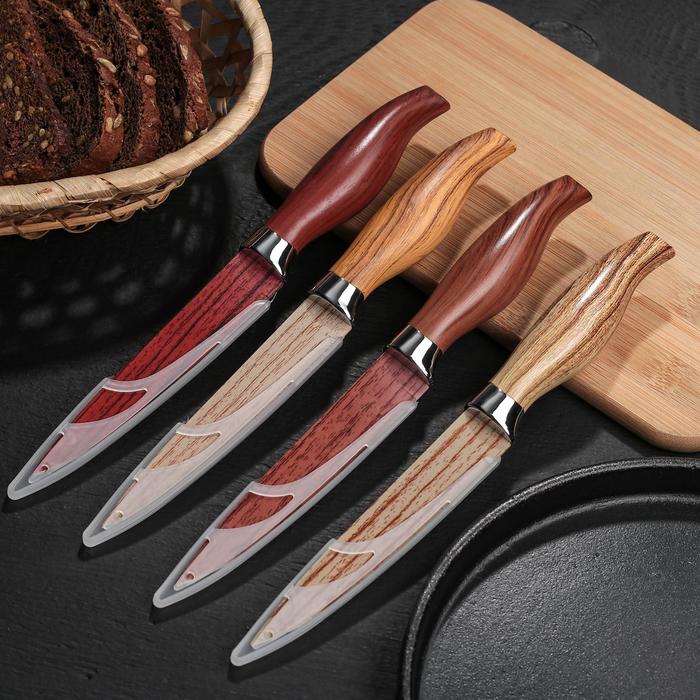 Нож с антиналипающим покрытием "Дерево" лезвие 12,5 см, цвета МИКС