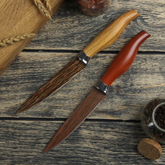 Нож с антиналипающим покрытием "Дерево" лезвие 12,5 см, цвета МИКС