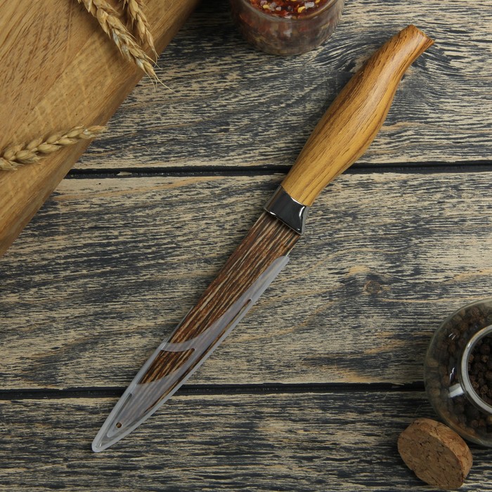 Нож с антиналипающим покрытием "Дерево" лезвие 12,5 см, цвета МИКС