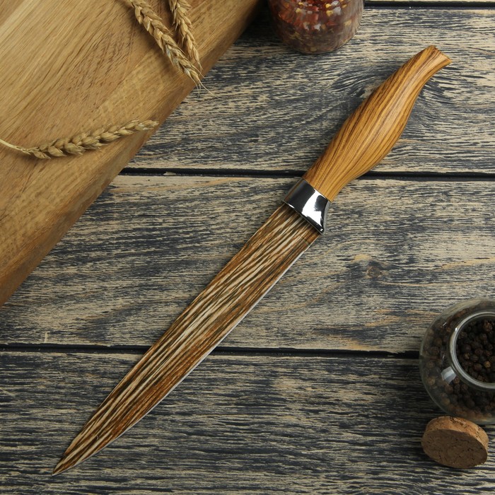 Нож с антиналипающим покрытием "Дерево" лезвие 20 см, цвета МИКС