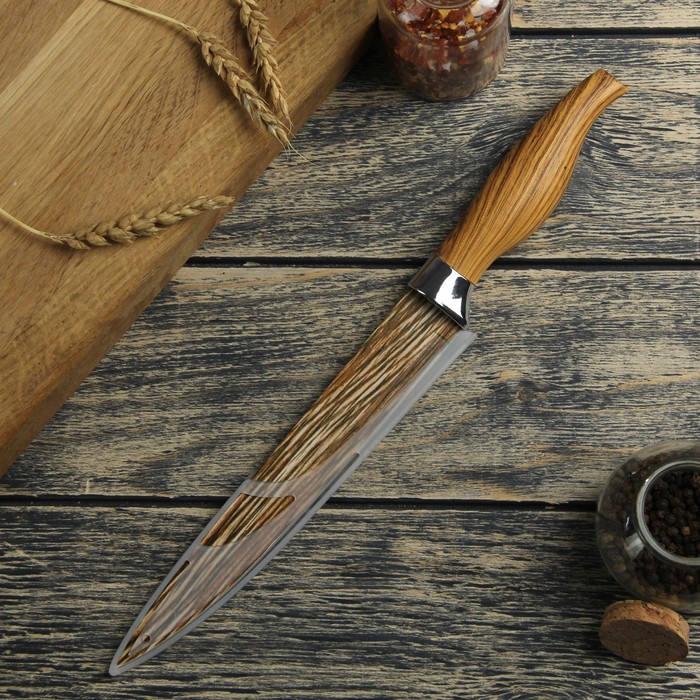 Нож с антиналипающим покрытием "Дерево" лезвие 20 см, цвета МИКС