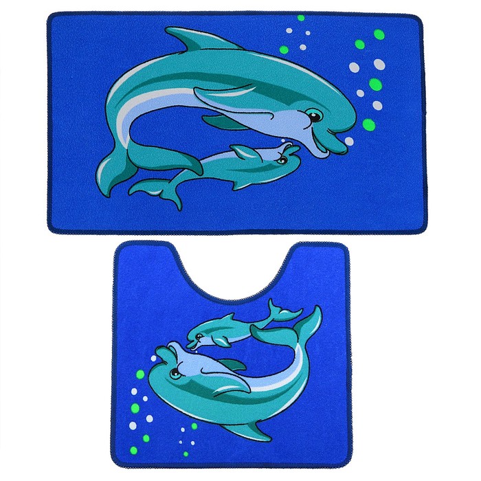 Набор ковриков для ванной и туалета "Подводный мир" 2 шт, цвет МИКС