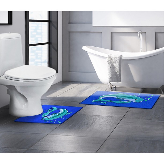 Набор ковриков для ванной и туалета "Подводный мир" 2 шт, цвет МИКС